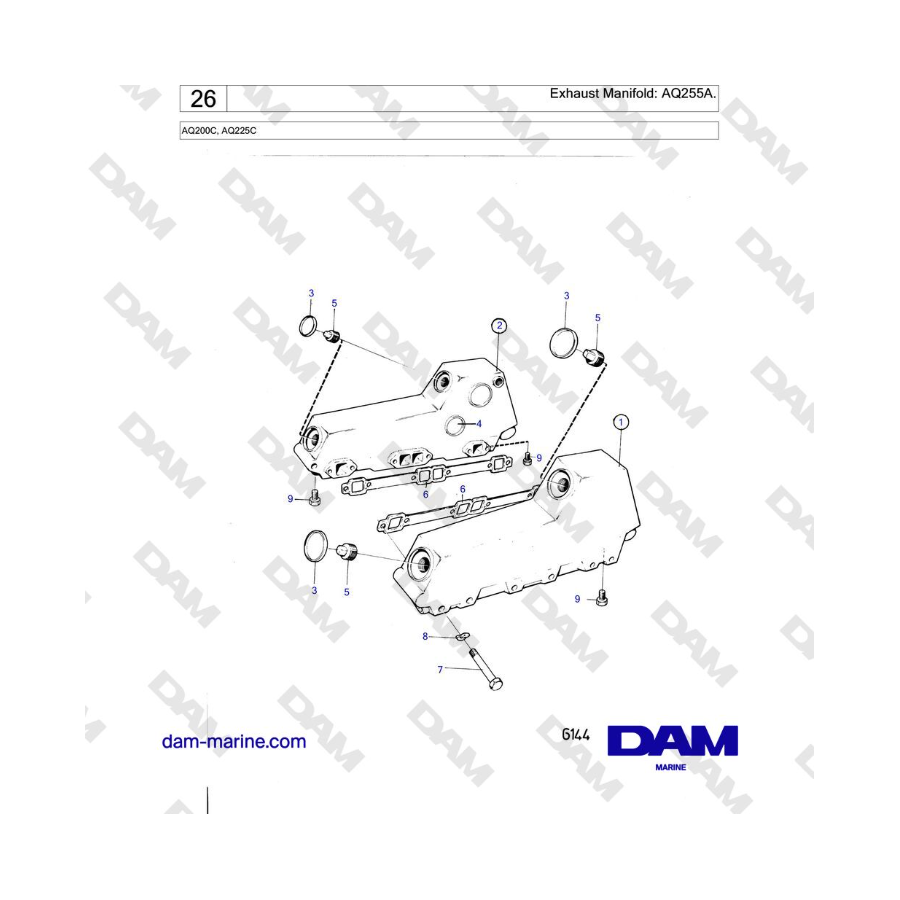 Volvo Penta AQ200C, AQ225C - Colector de escape: AQ255A