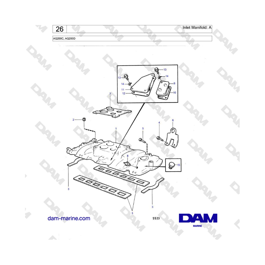 Volvo Penta AQ200C, AQ200D - Colector de admisión: A