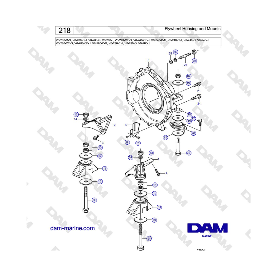 Volvo Penta V6-250 - Carcasa y soportes del volante