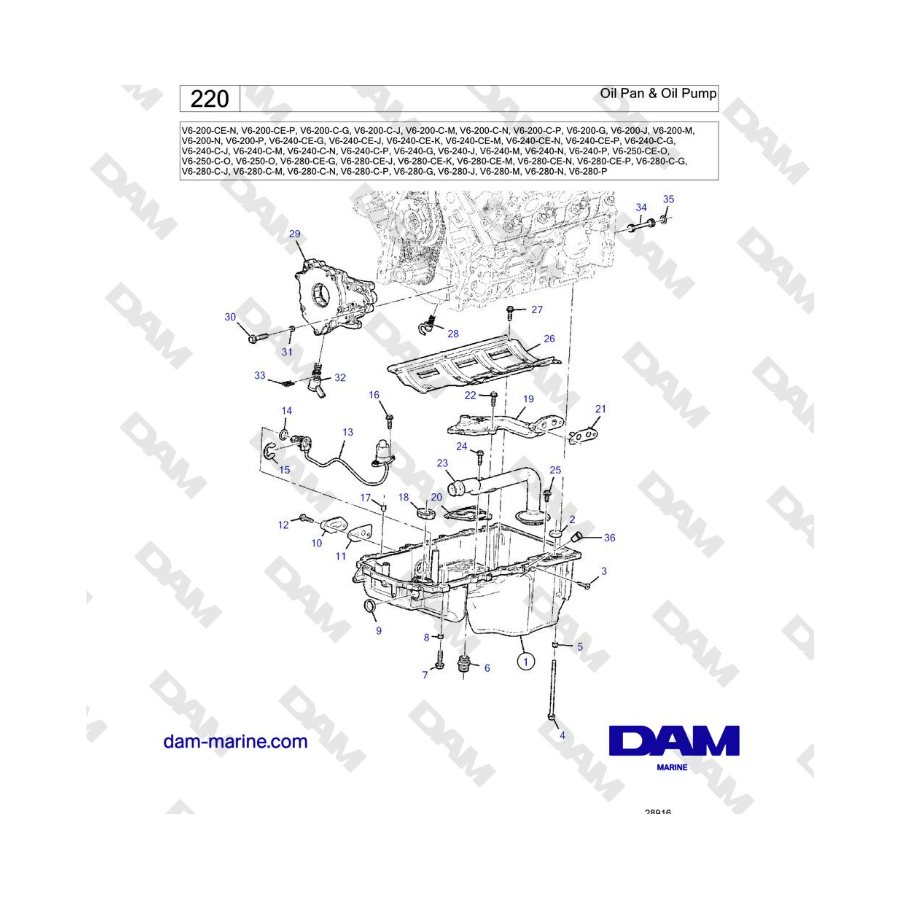 Volvo Penta V6-250 - Cárter de aceite y bomba de aceite