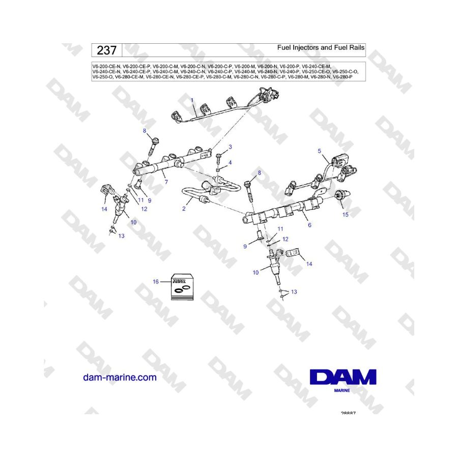 Volvo Penta V6-250 - Fuel Injectors and Fuel Rails