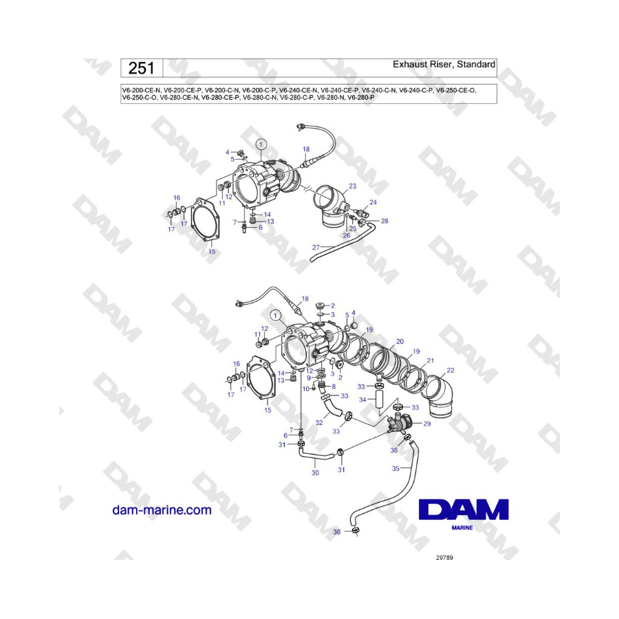 Volvo Penta V6-250 - Elevador de escape, estándar