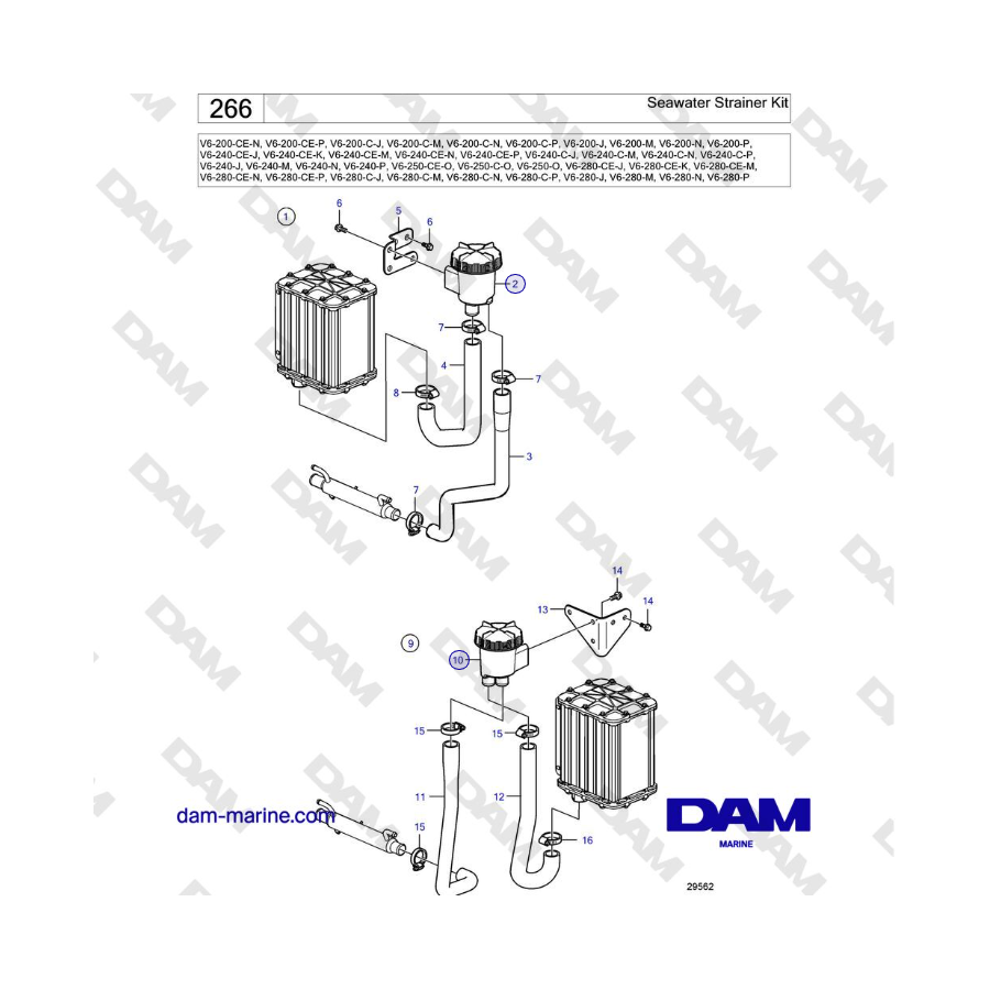 Volvo Penta V6-250 - Kit de filtro de agua de mar