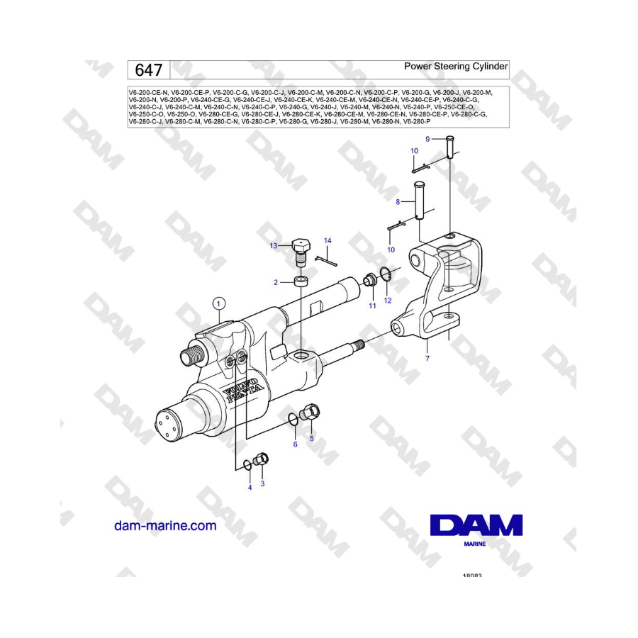 Volvo Penta V6-250 - Cilindro de dirección asistida