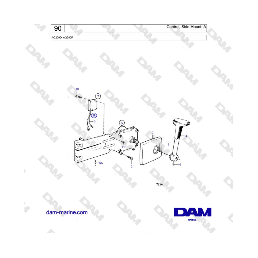 Volvo Penta AQ200F - Control, montaje lateral: A