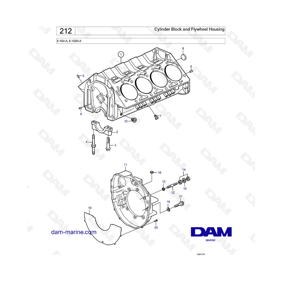 Volvo Penta 8.1L GSI - Bloque de cilindros y carcasa del volante