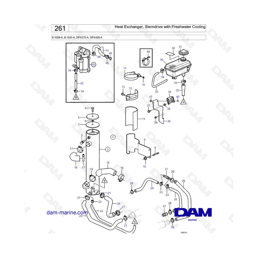 Volvo Penta 8.1L GSI - Heat Exchanger, Sterndrive with Freshwater Cooling