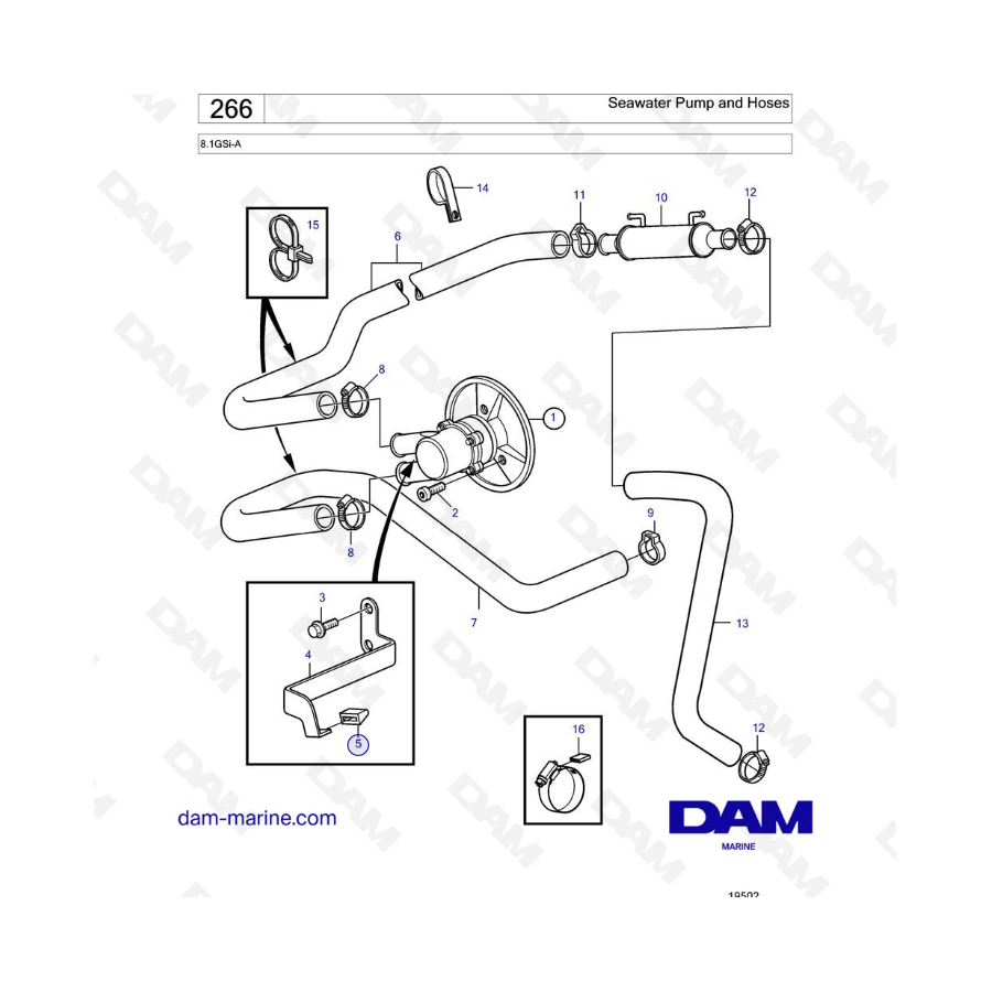 Volvo Penta 8.1L GSI - Seawater Pump and Hoses