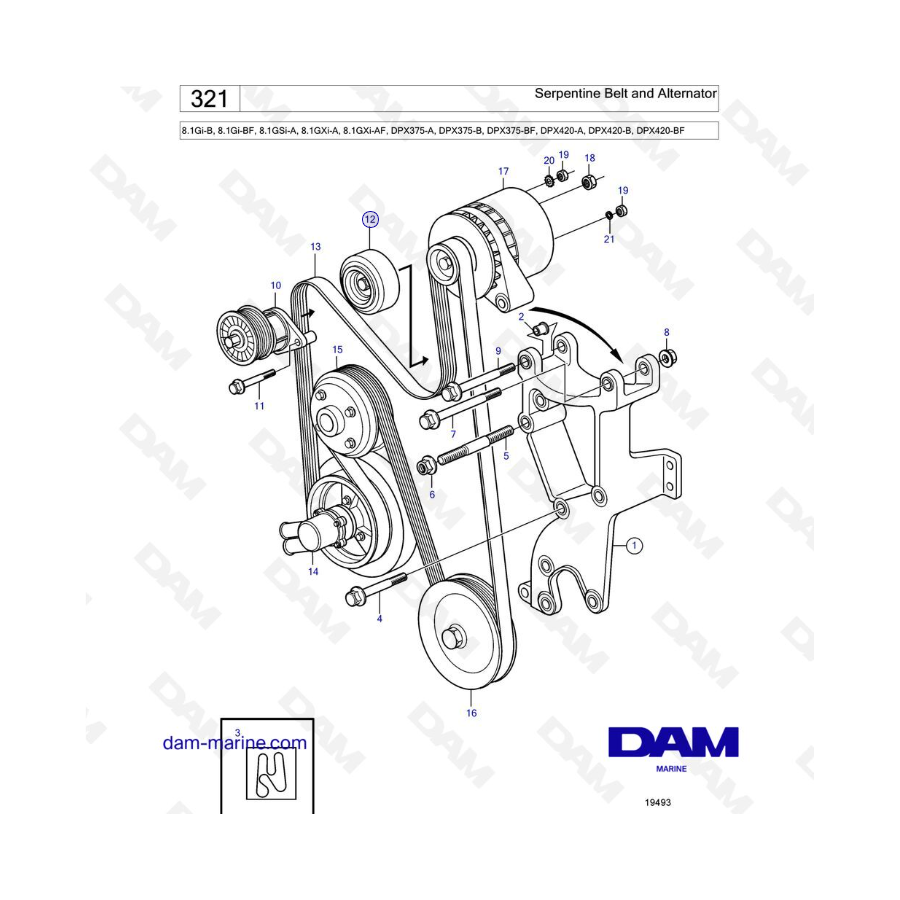 Volvo Penta 8.1L GSI - Correa serpentina y alternador