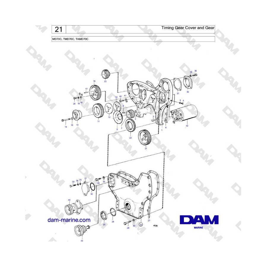 Volvo Penta MD70 / TMD70 / TAMD70 - Cubierta y engranaje de distribución