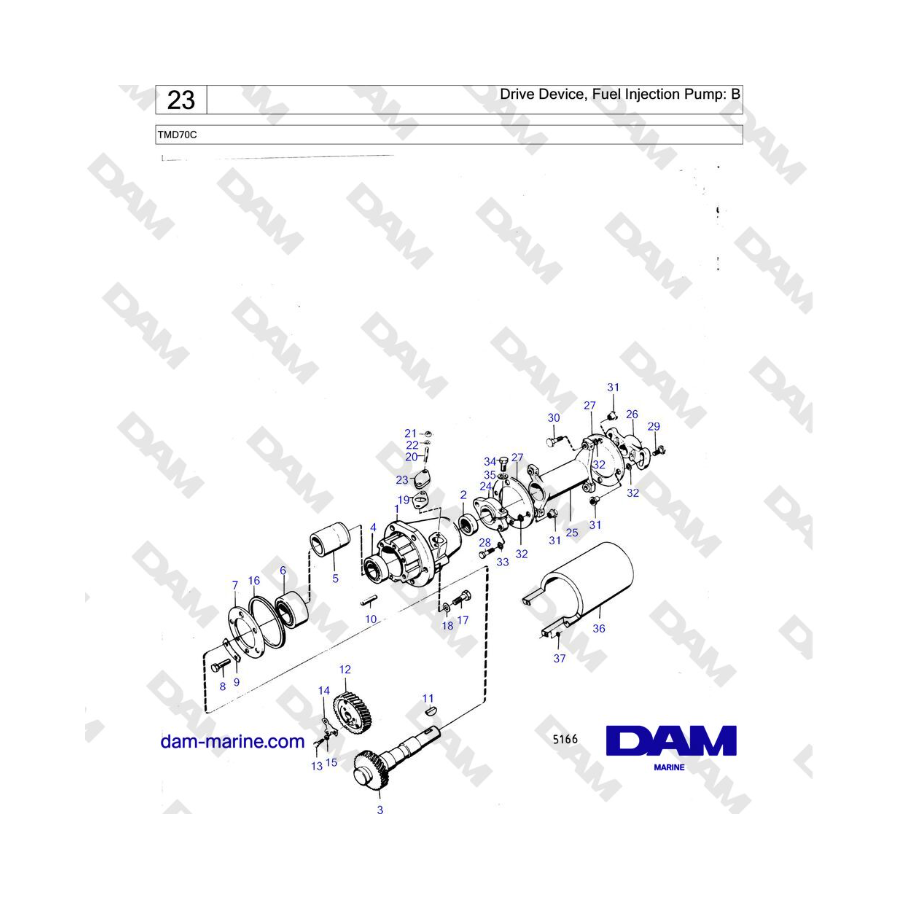 Volvo Penta TMD70 - Dispositivo de accionamiento, bomba de inyección de combustible: B