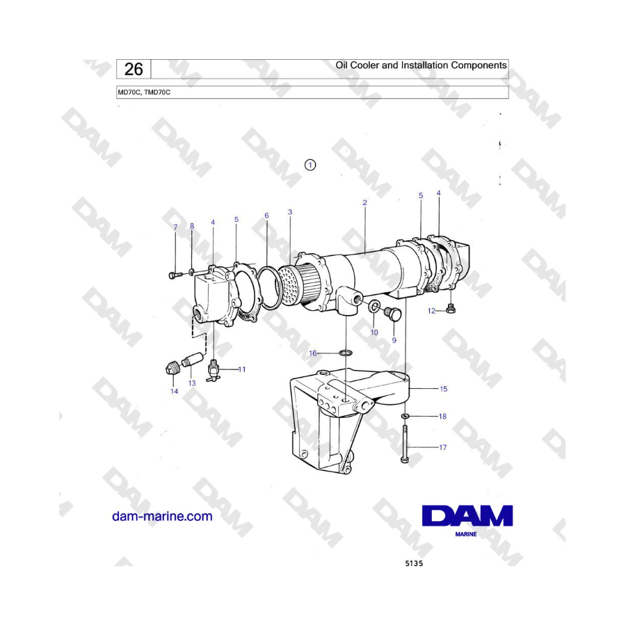 Volvo Penta TMD70 - Oil Cooler and Installation Components