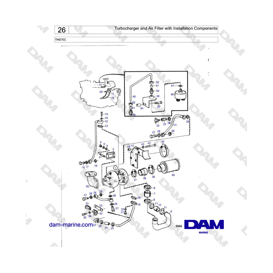 Volvo Penta TMD70 - Turbocharger and Air Filter with Installation Components