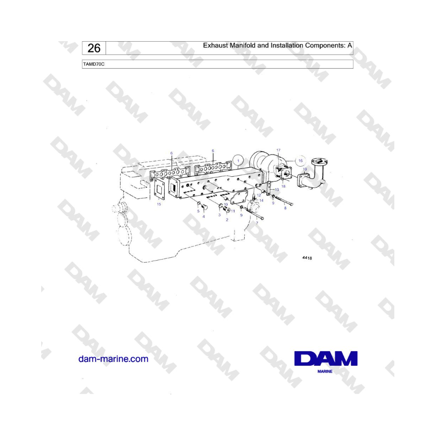 Volvo Penta TMD70 - Múltiple de escape y componentes de instalación: A