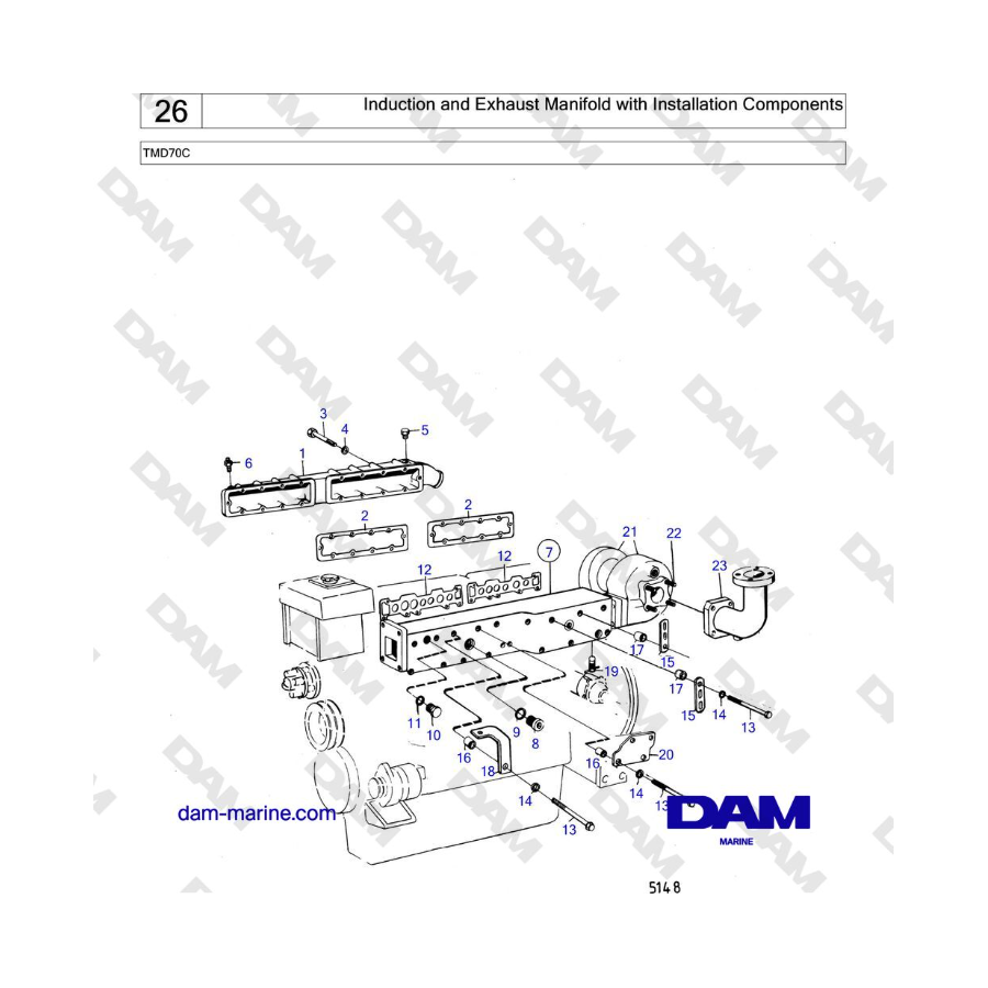 Volvo Penta TMD70 - Induction and Exhaust Manifold with Installation Components