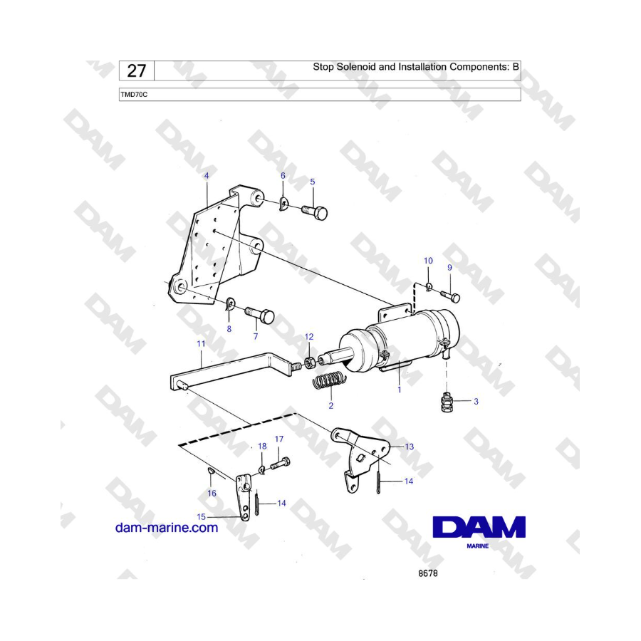 Volvo Penta TMD70 - Solenoide de parada y componentes de instalación