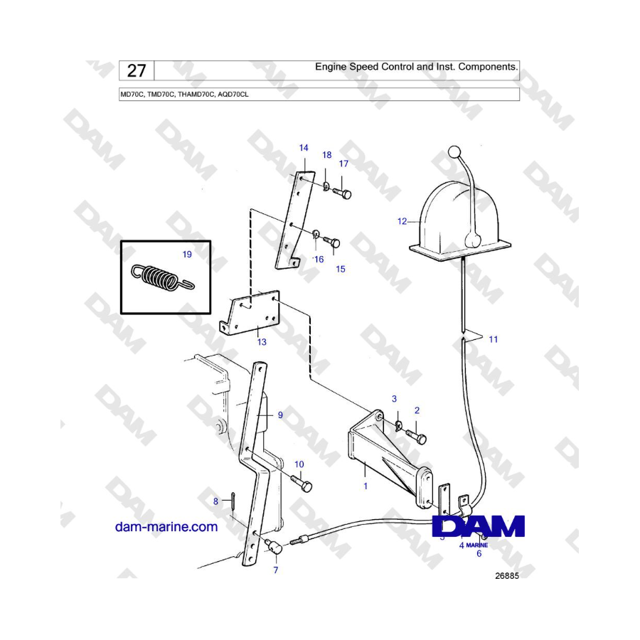 Volvo Penta TMD70 / TAMD70 - Engine Speed Control and Inst. Components.