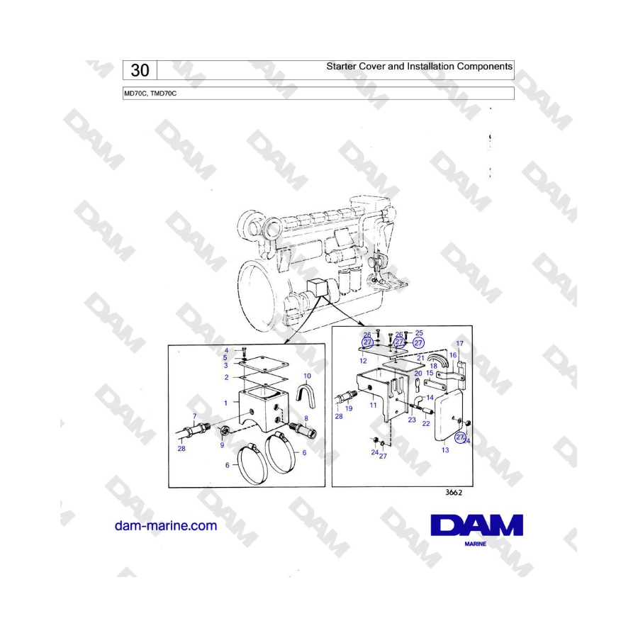 Volvo Penta TMD70 - Cubierta de arranque y componentes de instalación