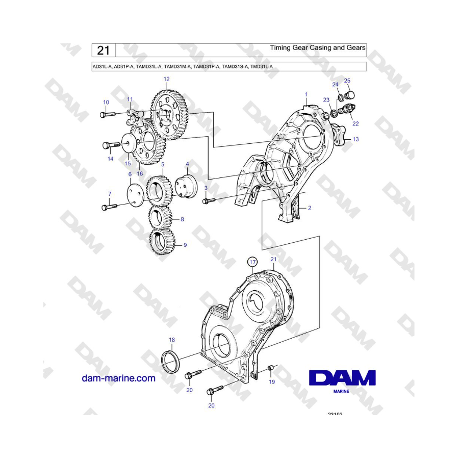 Volvo Penta AD31L-A, AD31P-A, TAMD31L-A, TAMD31M-A, TAMD31P-A, TAMD31S-A, TMD31L-A - Caja y engranajes de distribución