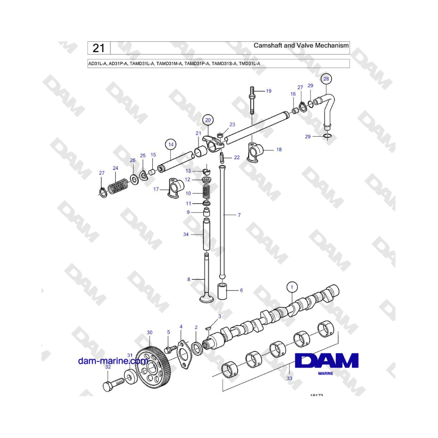 Volvo Penta AD31L-A, AD31P-A, TAMD31L-A, TAMD31M-A, TAMD31P-A, TAMD31S-A, TMD31L-A - Camshaft and Valve Mechanism