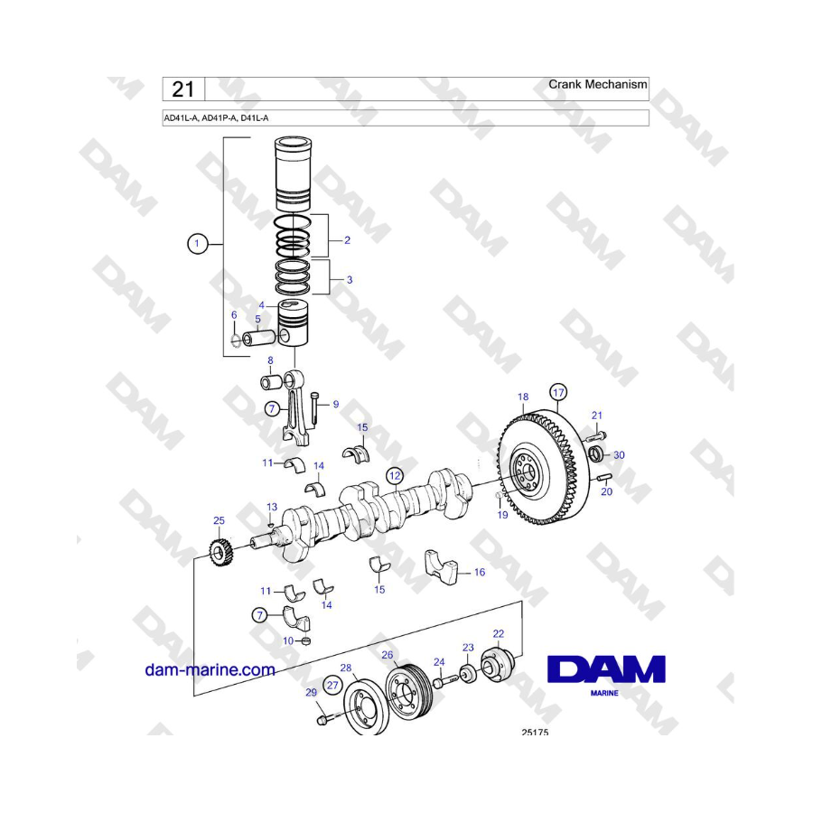 Volvo Penta AD41L-A, AD41P-A, D41L-A - Crank Mechanism