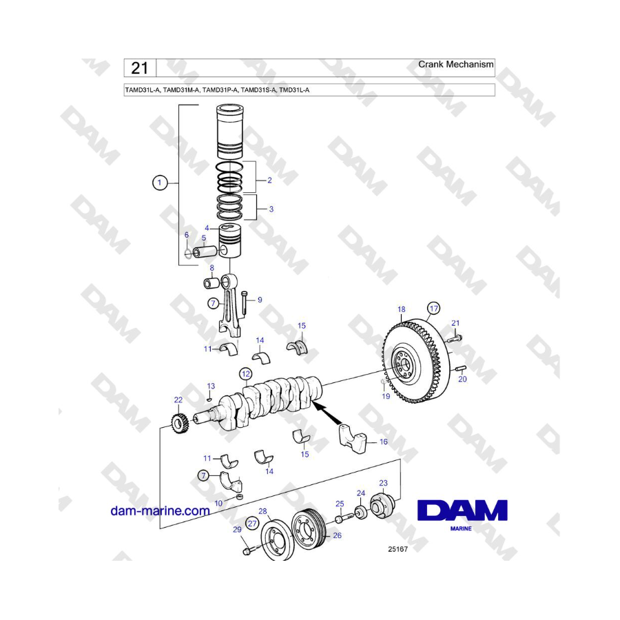 Volvo Penta TAMD31L-A, TAMD31M-A, TAMD31P-A, TAMD31S-A, TMD31L-A - Crank Mechanism