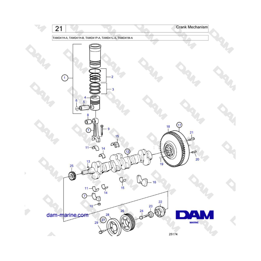 Volvo Penta TAMD41H-A, TAMD41H-B, TAMD41P-A, TAMD41L-A, TAMD41M-A - Crank Mechanism