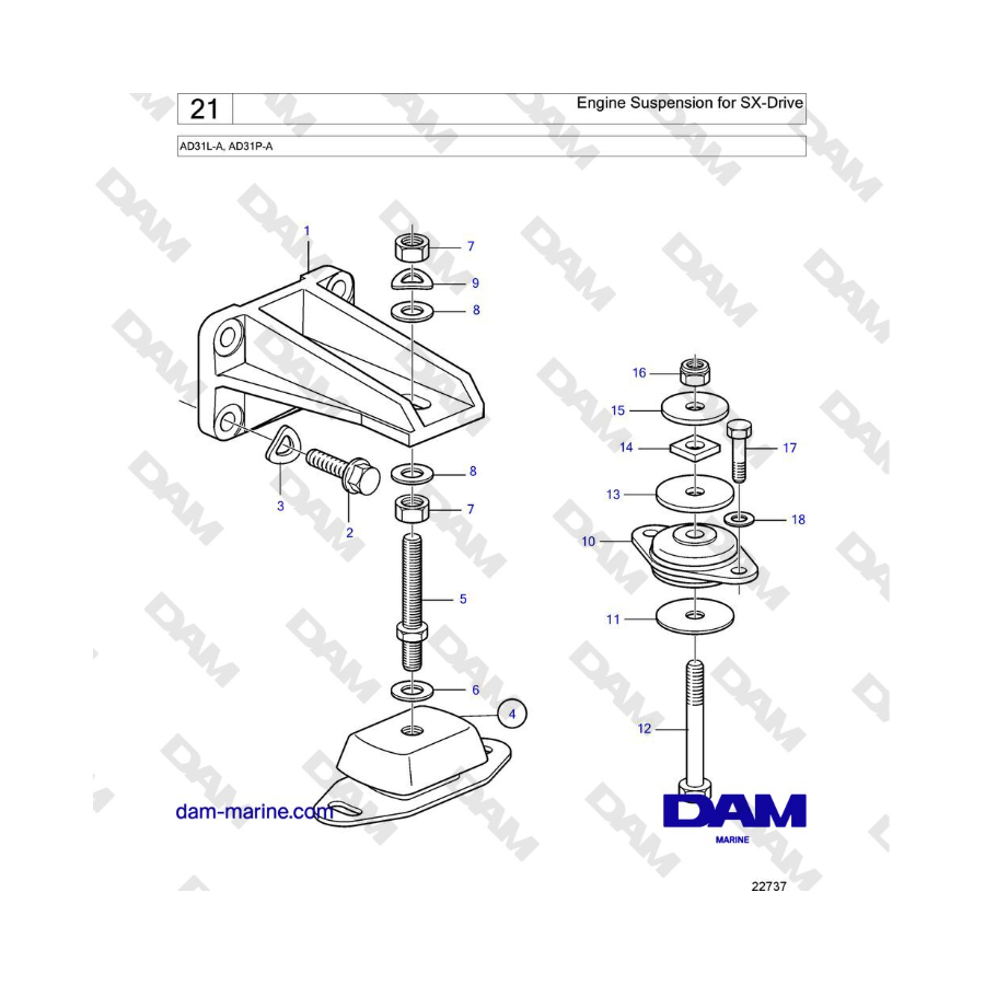 Volvo Penta AD31L-A, AD31P-A - Engine Suspension for SX-Drive