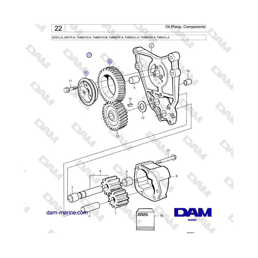 Volvo Penta AD31L-A, AD31P-A, TAMD41H-A, TAMD41H-B, TAMD41P-A, TAMD41L-A, TAMD41M-A, TMD41L-A - Bomba de aceite, componentes