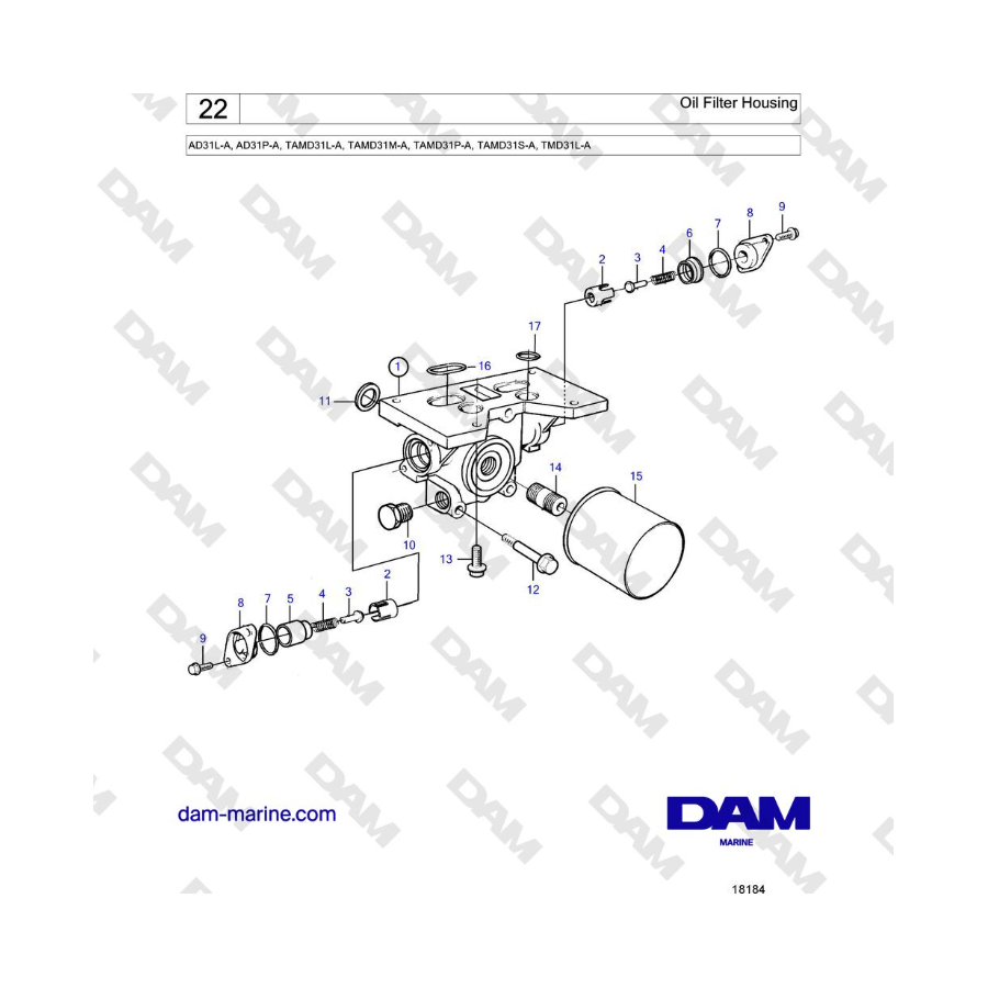 Volvo Penta AD31L-A, AD31P-A, TAMD31L-A, TAMD31M-A, TAMD31P-A, TAMD31S-A, TMD31L-A - Caja del filtro de aceite