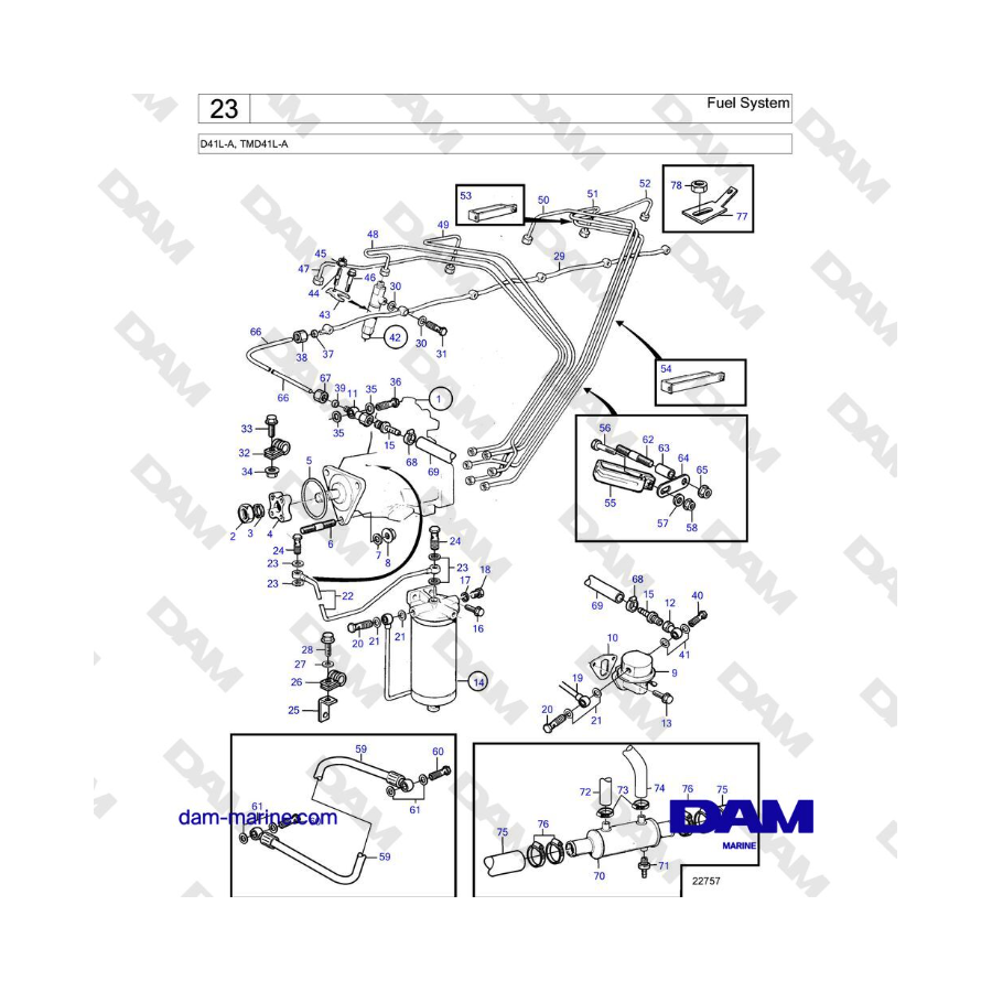 Volvo Penta D41L-A, TMD41L-A - Sistema de combustible