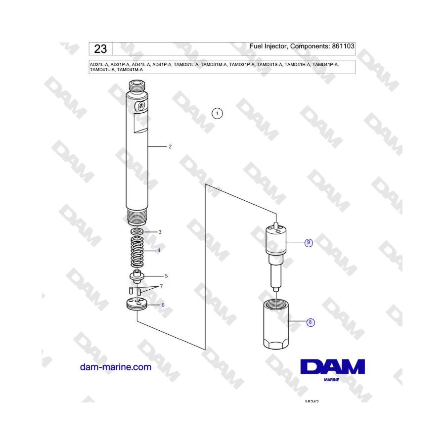 Volvo Penta AD31L-A/AD31P-A/AD41L-A/AD41P-A/TAMD31L-A/TAMD31M-A/TAMD31P-A/TAMD31S-A/TAMD41P-A - Fuel Injector, Components