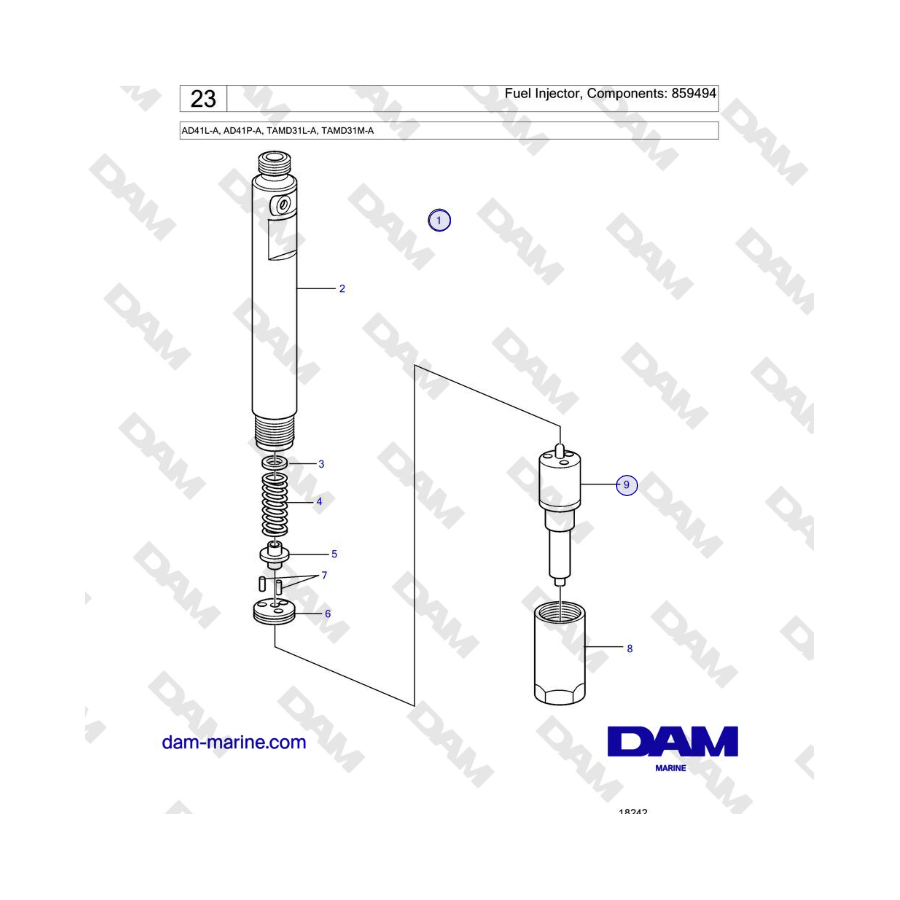 Volvo Penta AD41L-A, AD41P-A, TAMD31L-A, TAMD31M-A - Fuel Injector, Components