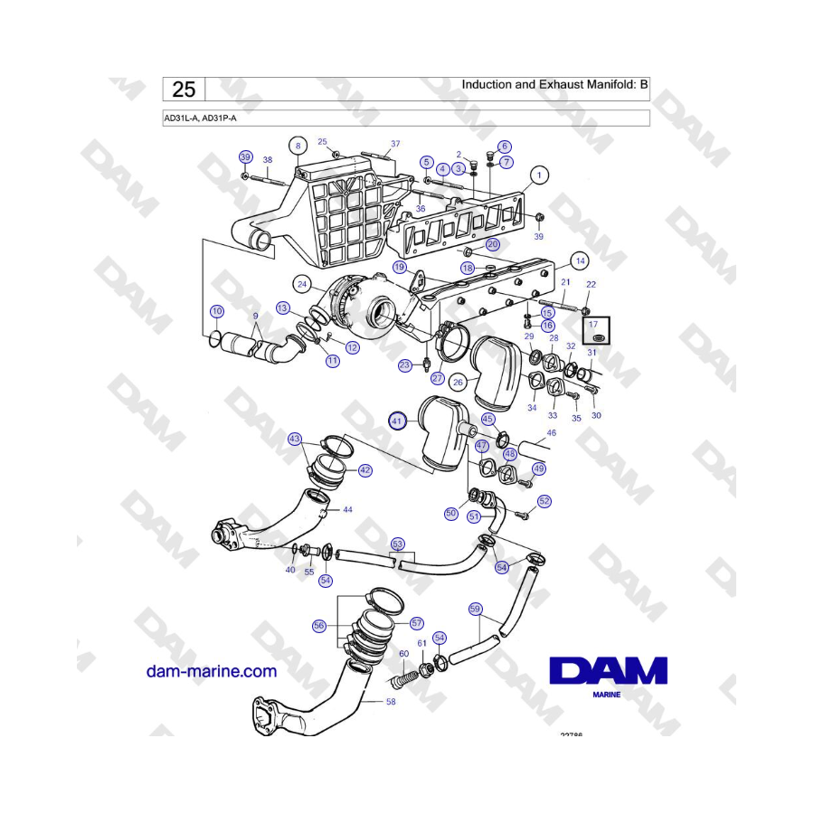 Volvo Penta AD31L-A, AD31P-A - Induction and Exhaust Manifold: B