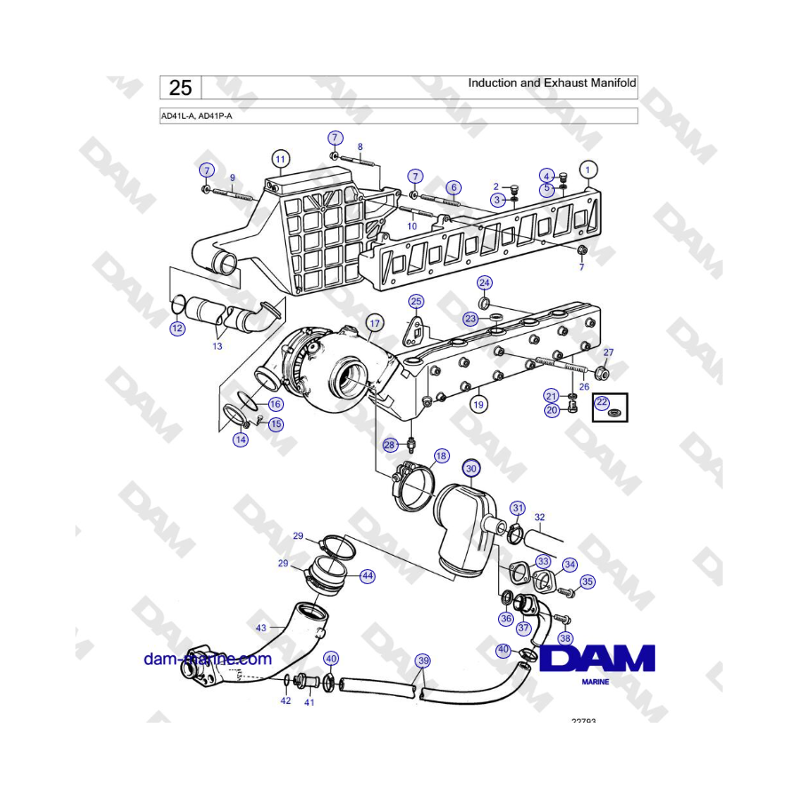 Volvo Penta AD41L-A / AD41P-A - Colector de admisión y escape