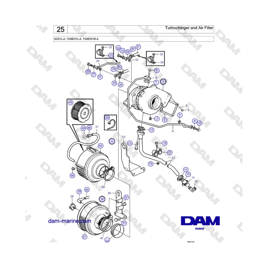 Volvo Penta AD31L-A, TAMD31L-A, TAMD31M-A - Turbocharger and Air Filter