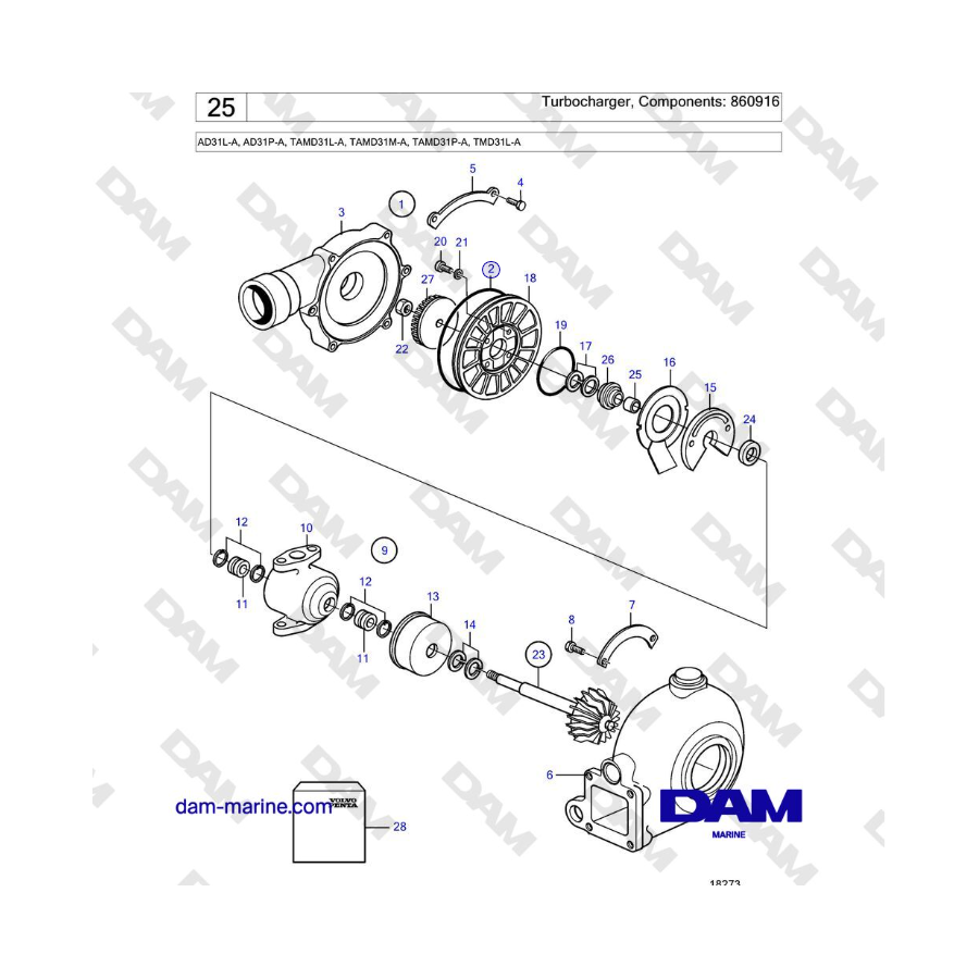 Volvo Penta AD31L-A, AD31P-A, TAMD31L-A, TAMD31M-A, TAMD31P-A, TMD31L-A - Turbocompresor, Componentes