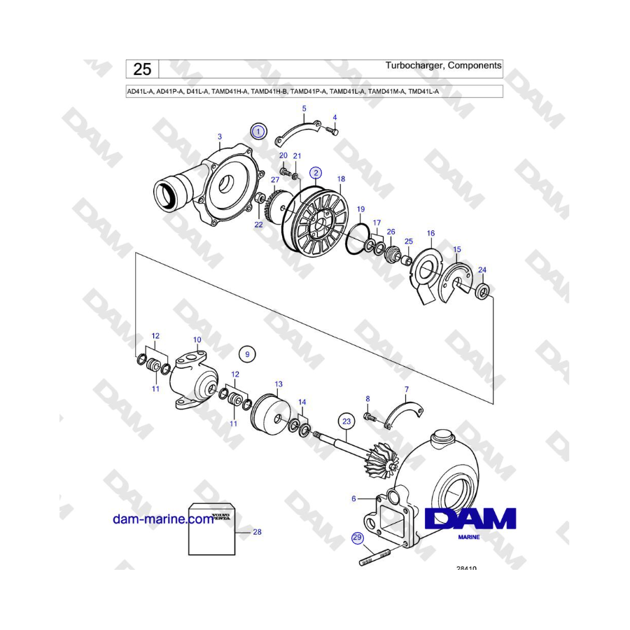 Volvo Penta AD41L-A, AD41P-A, D41L-A, TAMD41H-A, TAMD41H-B, TAMD41P-A, TAMD41L-A, TAMD41M-A, TMD41L-A - Turbocharger, Components