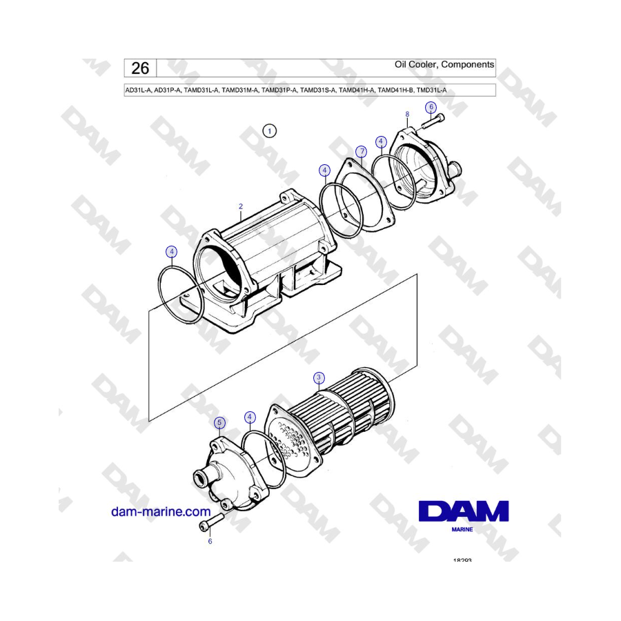 Volvo Penta AD31L-A, AD31P-A, TAMD31L-A, TAMD31M-A, TAMD31P-A, TAMD31S-A, TAMD41H-A, TAMD41H-B, TMD31L-A -Oil Cooler, Components