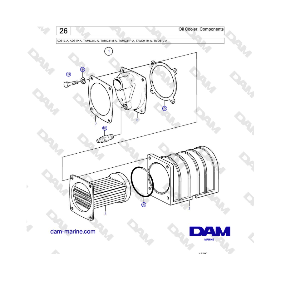 Volvo Penta AD31L-A, AD31P-A, TAMD31L-A, TAMD31M-A, TAMD31P-A, TAMD41H-A, TMD31L-A - Oil Cooler, Components