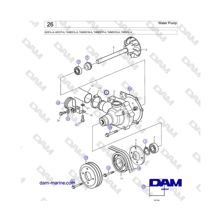 Volvo Penta AD31L-A, AD31P-A, TAMD31L-A, TAMD31M-A, TAMD31P-A, TAMD31S-A, TMD31L-A - Water Pump