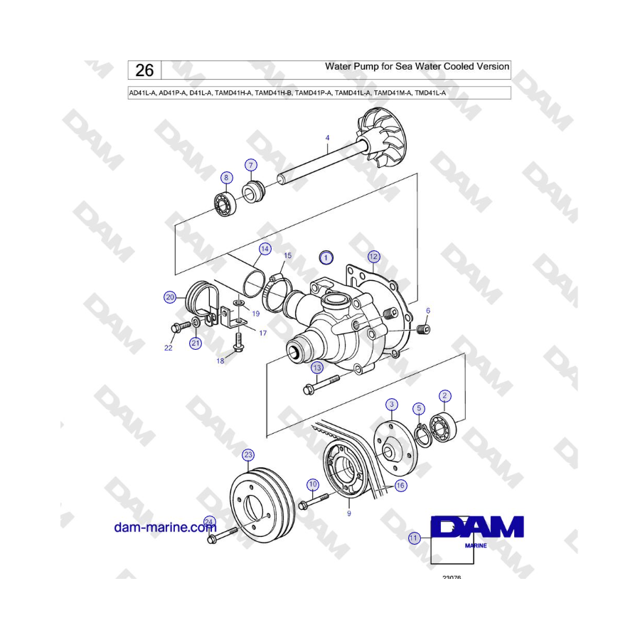 Volvo Penta AD41L-A, AD41P-A, D41L-A, TAMD41,TMD41L-A - Bomba de agua para versión refrigerada por agua de mar