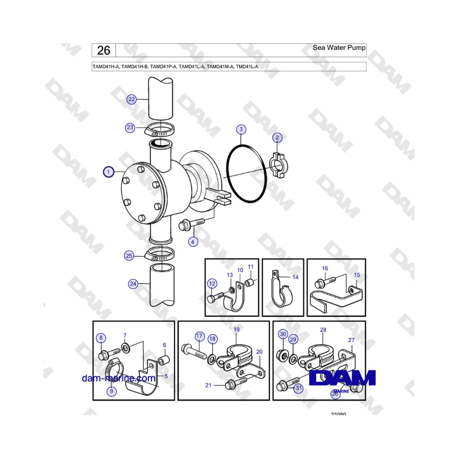 Volvo Penta TAMD41H-A, TAMD41H-B, TAMD41P-A, TAMD41L-A, TAMD41M-A, TMD41L-A - Bomba de agua de mar