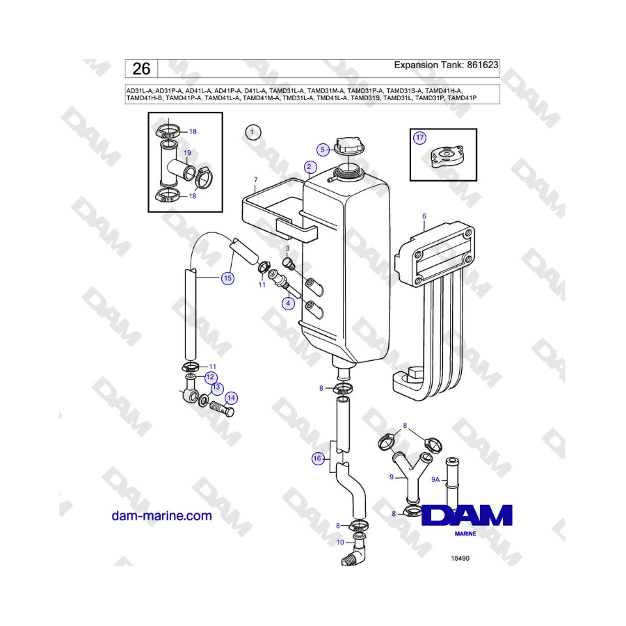 Volvo Penta AD31L-A, AD31P-A, AD41L-A, AD41P-A, D41L-A, TAMD31, TAMD41, TMD31, TMD41 - Expansion Tank