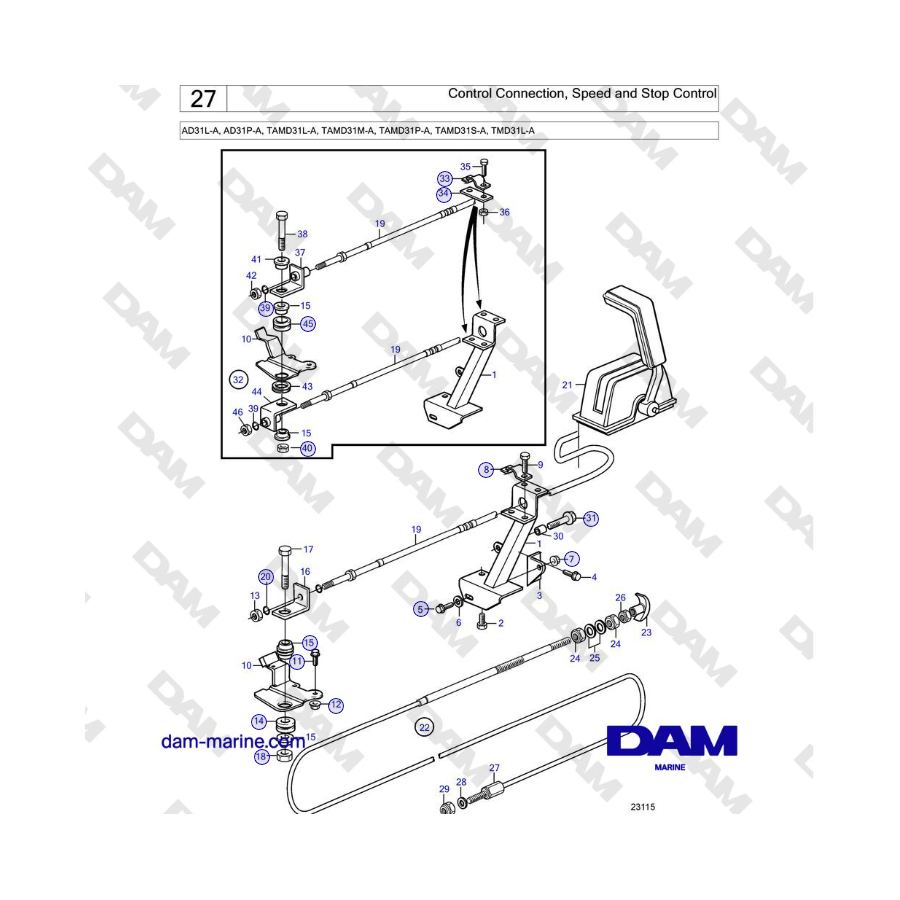 Volvo Penta AD31L-A, AD31P-A, TAMD31L-A, TAMD31M-A, TAMD31P-A, TAMD31S-A, TMD31L-A - Control Connection, Speed and Stop Control