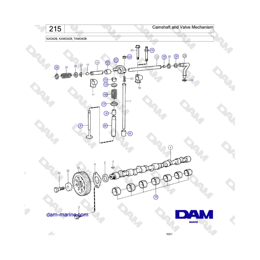 Volvo Penta KAD42B / KAMD42B / TAMD42B - Camshaft and Valve Mechanism