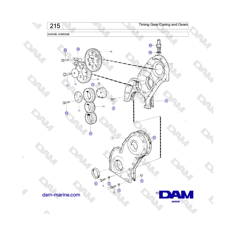 Volvo Penta KAD42B / KAMD42B - Caja y engranajes de distribución