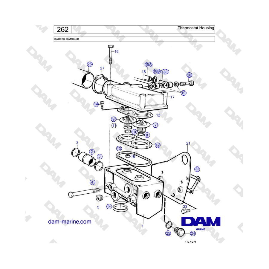 Volvo Penta KAD42B / KAMD42B - Caja del termostato