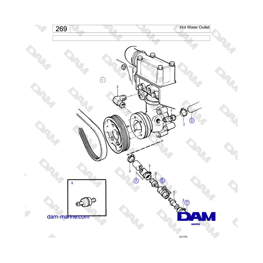 Volvo Penta KAD42B / KAMD42B / TAMD42B - Salida de agua caliente