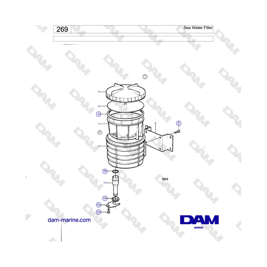 Volvo Penta KAD42B / KAMD42B / TAMD42B - Filtro de agua de mar